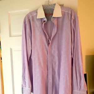 Gorgeous lavender pinstripe shirt with contrasting fabric on the inside cuff